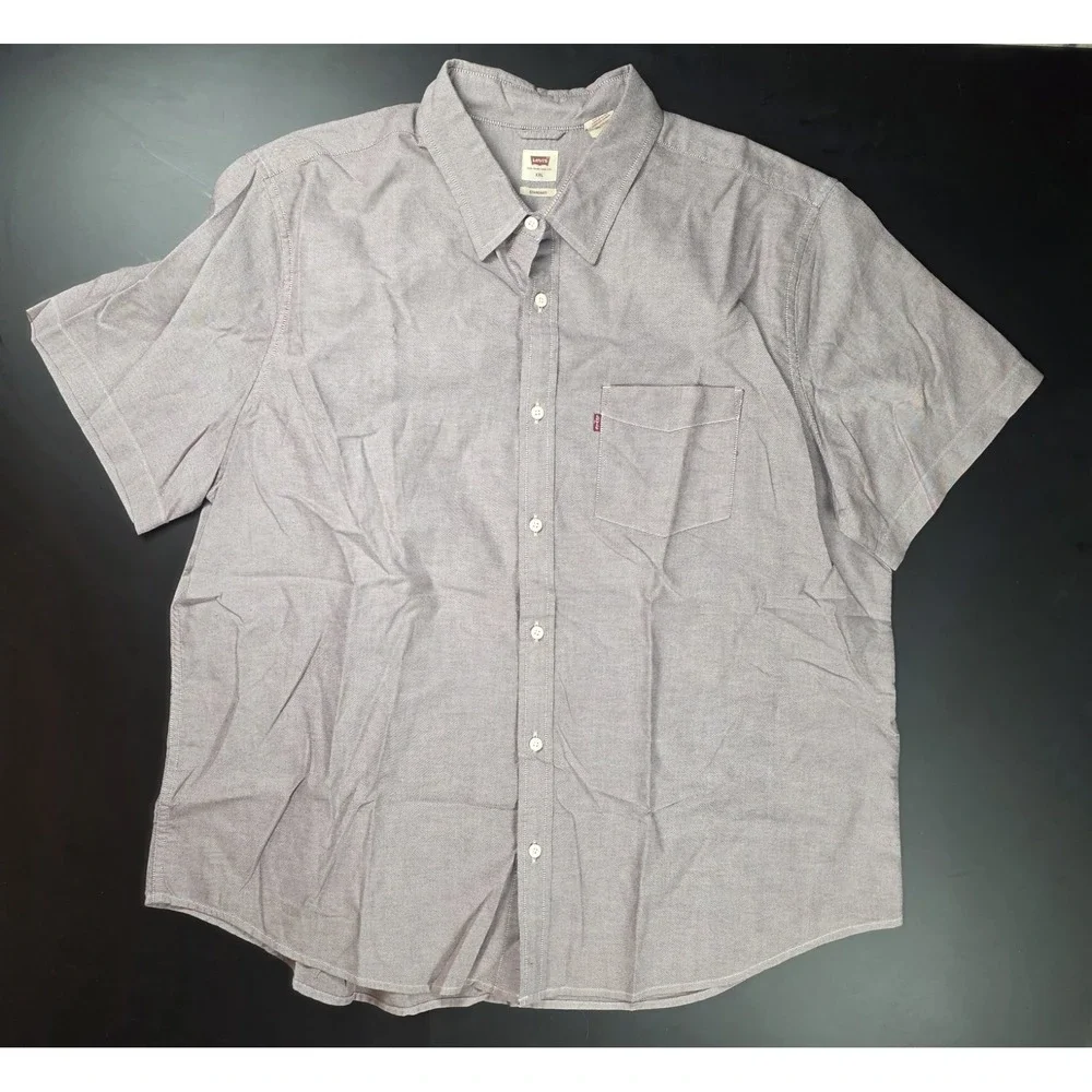 Levi's Shirt Button Up Short Sleeve Maroon Cotton Shirt Men's Size 2XL